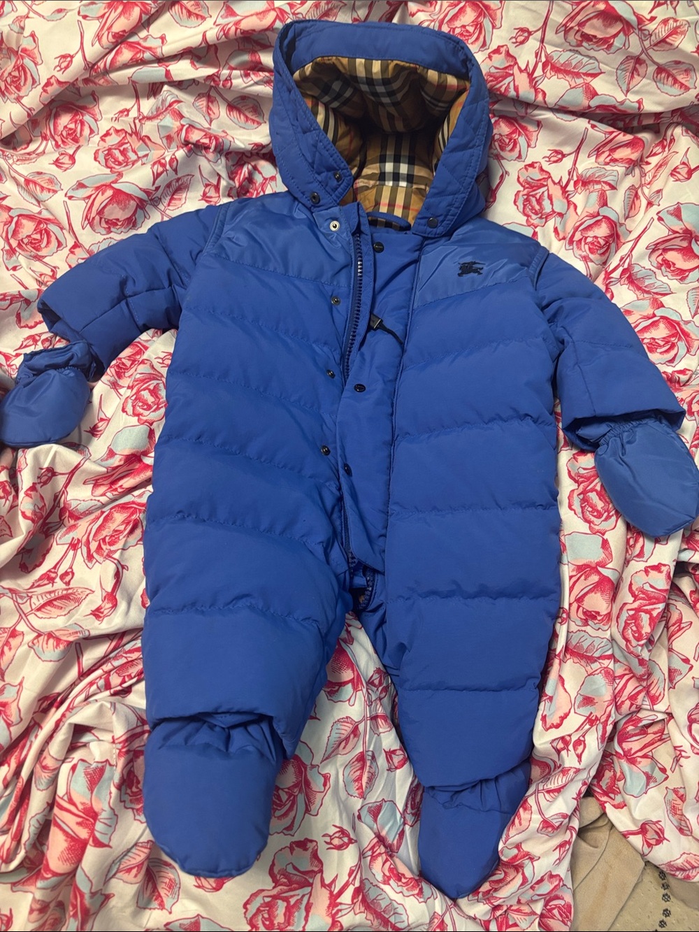 Burberry Blue Quilted Infant Footed One-Piece Snowsuit